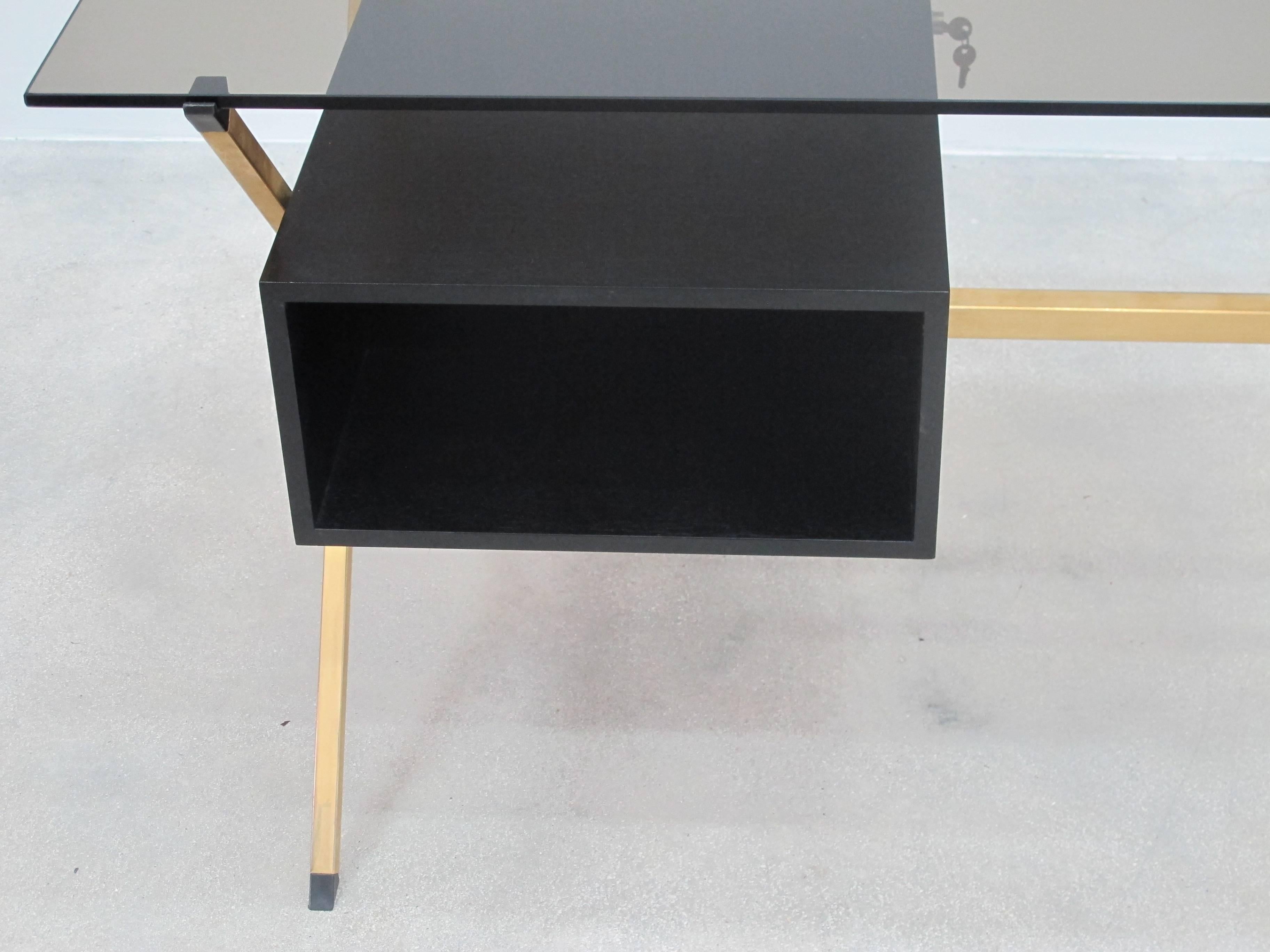 Late 20th Century 1970 Franco Albini Brass and Ebonized Wood Desk for Knoll