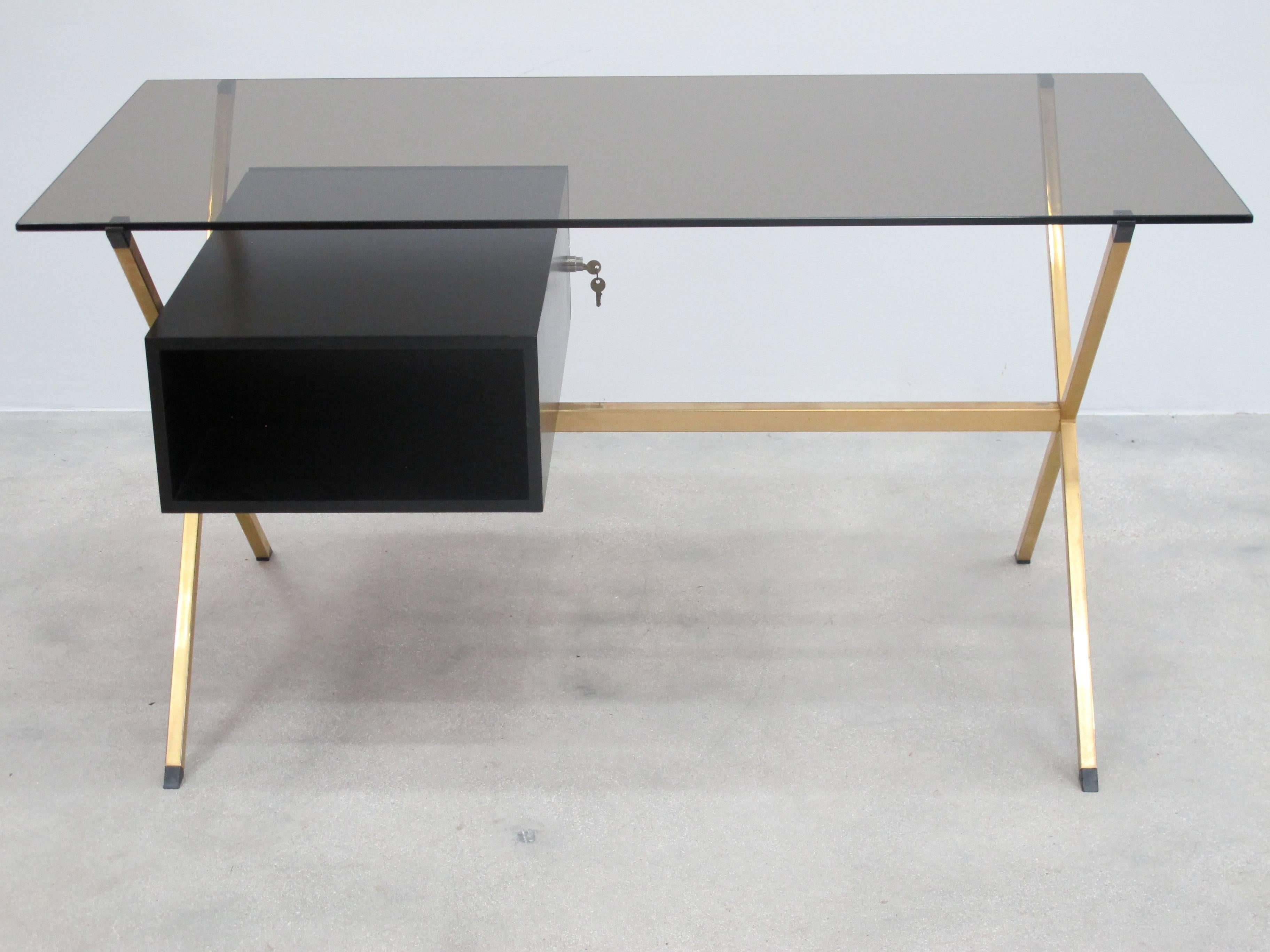 1970 Franco Albini Brass and Ebonized Wood Desk for Knoll 2
