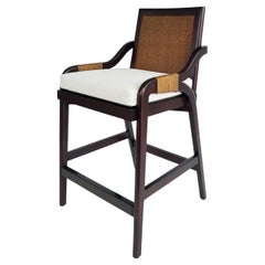 Interlude Home "Delray" Counter Stool with Rattan, Mahogany in Chestnut Finish