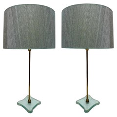 Mid-century Fontana Arte Style Table Lamps with Glass Bases, Pair
