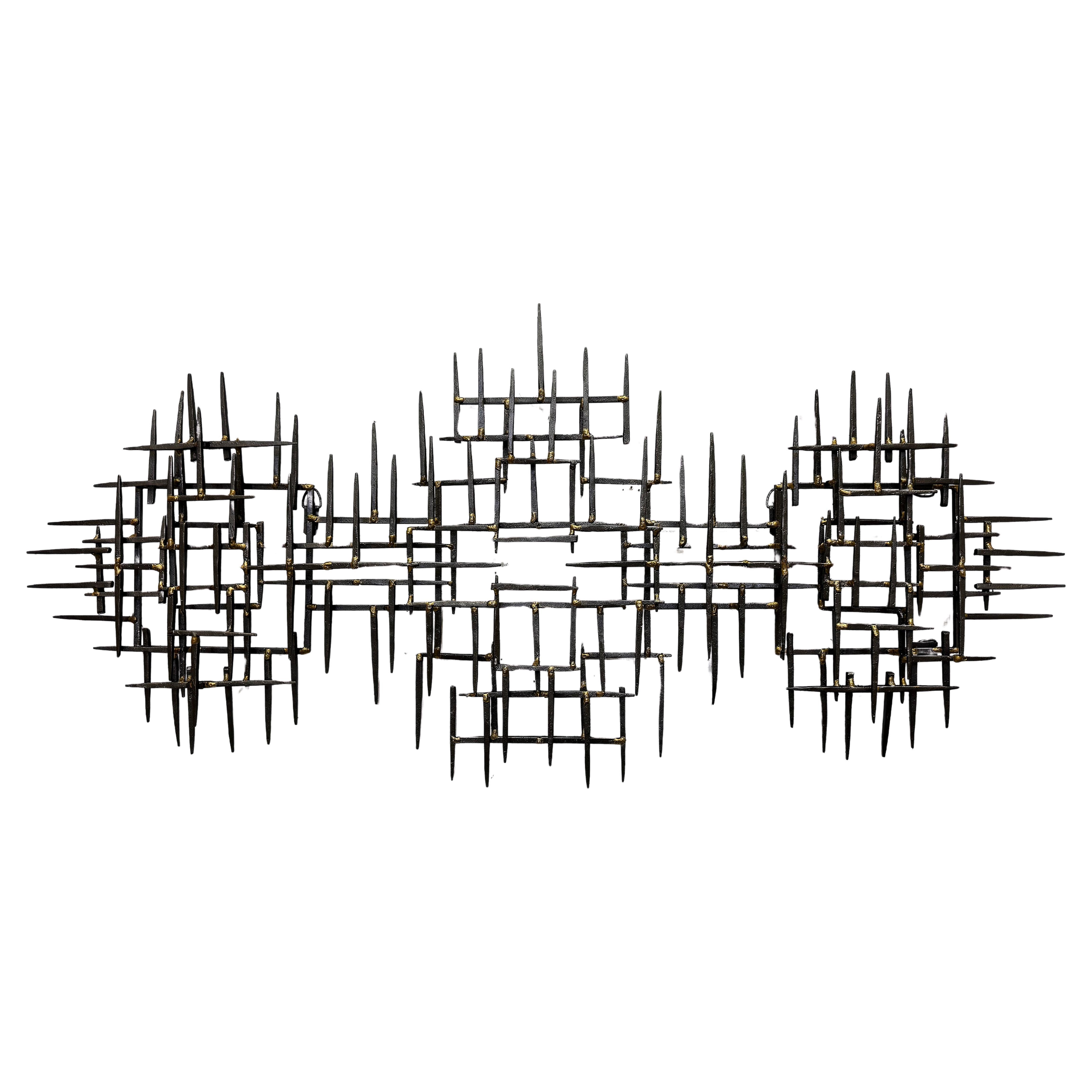Oversized Vintage Brutalist Cut Nail Wall Sculpture, C. Jere Style