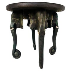 Vintage Ebonized Wooden Carved African Elephant Table