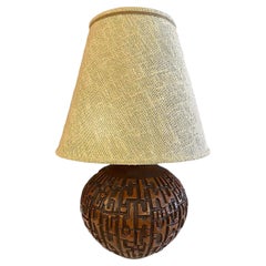 Overscale Mid-century Modern Incised Brutalist Table Lamp