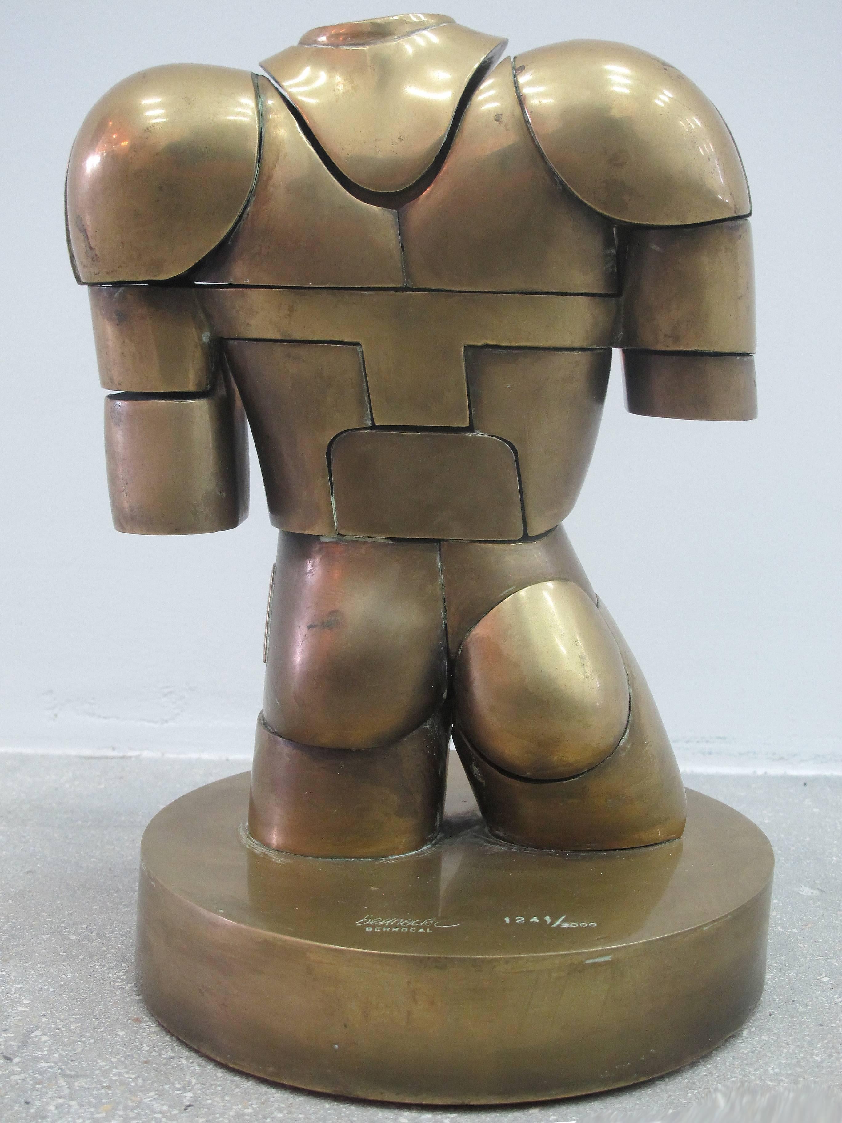 

 A rare large-scale brass torso puzzle sculpture titled Torero by renowned Spanish sculptor Miguel Ortiz Berrocal (1933-2006). Signed on the base and numbered 1241/2000.

  