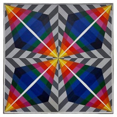Gabe Silverman 1980s Abstract Op Art Painting on Canvas, Original Frame