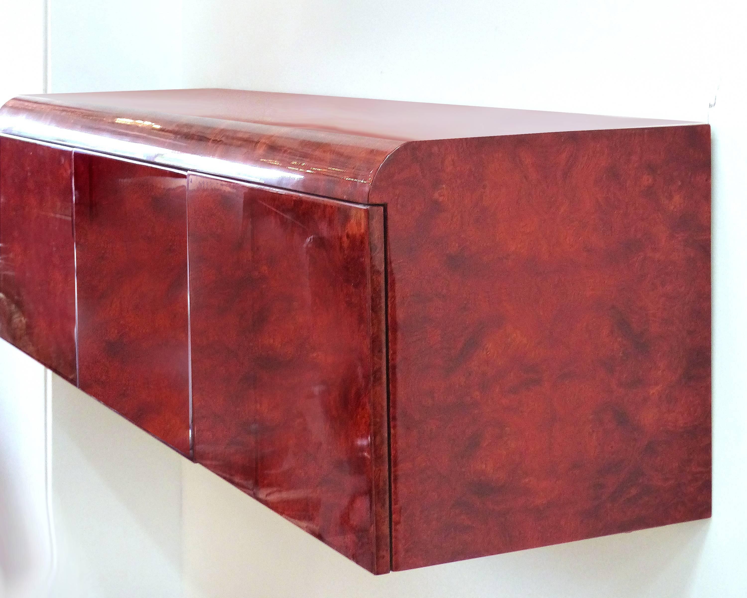 Leon Rosen Pace Hanging Burl-Wood Credenza In Excellent Condition In Miami, FL