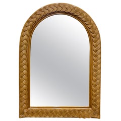 Vintage Coastal Wide Woven Braided Wicker Arched Wall Mirror