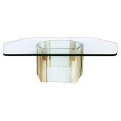 1960s Elongated Hexoganal Leon Rosen Pace Coffee Table in Brass and Glass