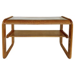 Mesa consola de cristal Lou Hodges Mersman Waldron Oak, años 70