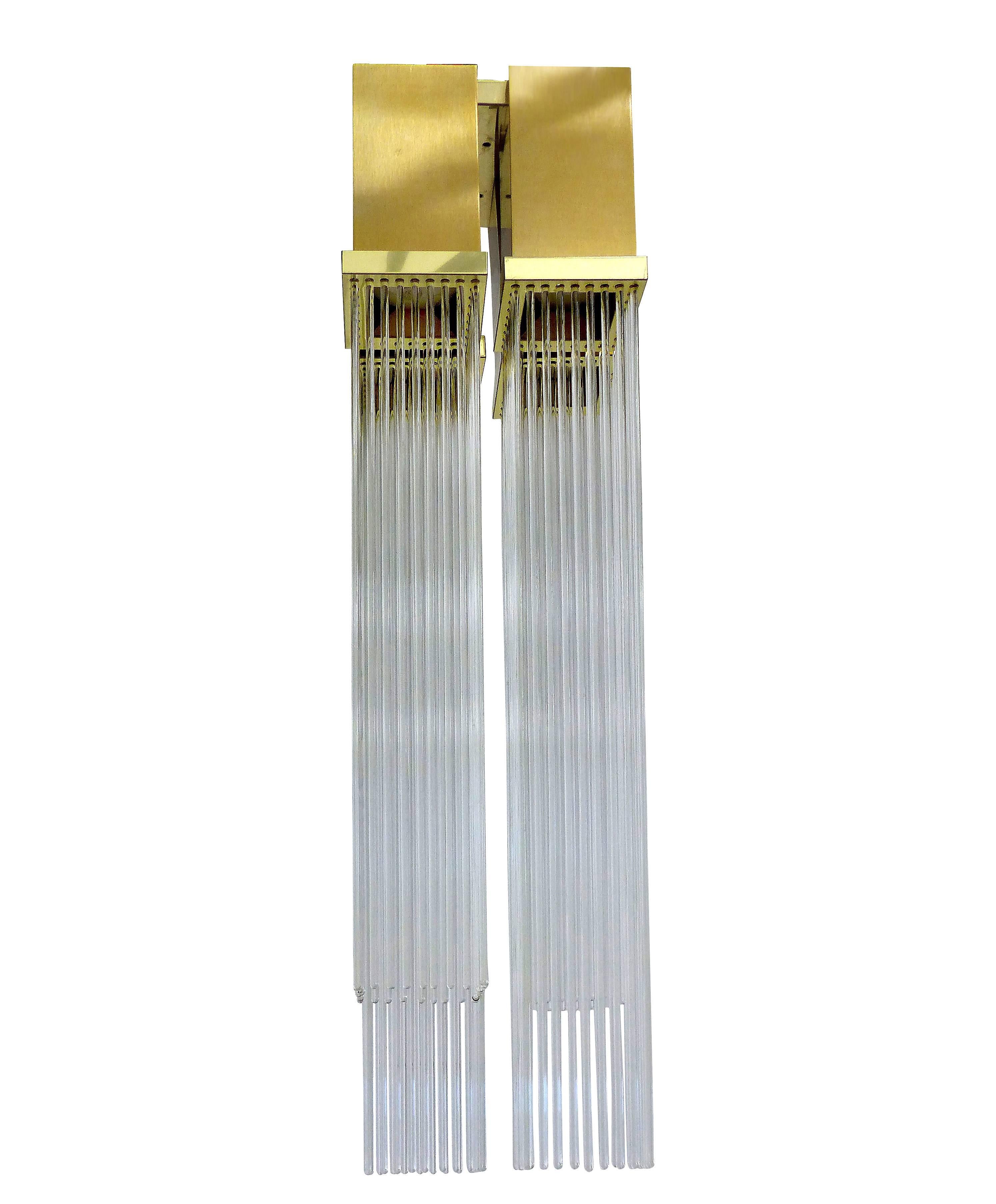 Late 20th Century Gaetano Sciolari Brass and Glass Rod Pendant Light Fixture