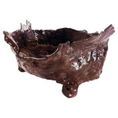 Signed Vintage Brutalist Ceramic Studio Pottery Footed Bowl Catchall
