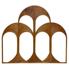 Vintage Rattan and Mirror Folding Arch Screen, 3 Panels