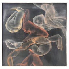 Large Vintage Drifting Biomorphic Abstract Ethereal Painting