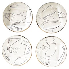 Rare Patrick Loughran Ceramic Abstract Unique Set of Plates, Signed, 1984
