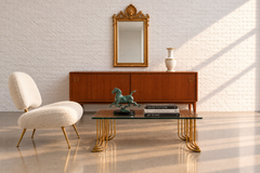 Vintage Danish Modern Teak Credenza Cabinet, Sliding Doors with Inset Pulls
