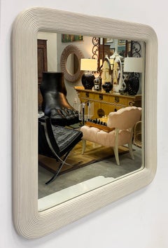 Large Vintage Coastal Painted Pencil Reed Wall Mirror