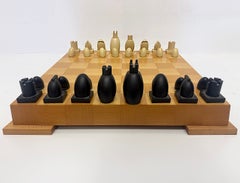 Vintage Post Modern Michael Graves Chess Set, Maple Board