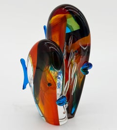 Large Blown Glass Tropical Fish Sculpture Murano Labeled, 1960s