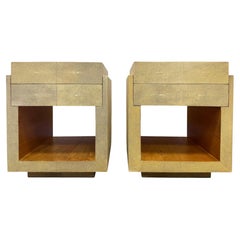 Paire de tables de chevet « Tomboy » vintage en shagreen de la marque R&Y Augousti