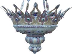 Pair of Vintage Moroccan Metal and Glass Chandeliers