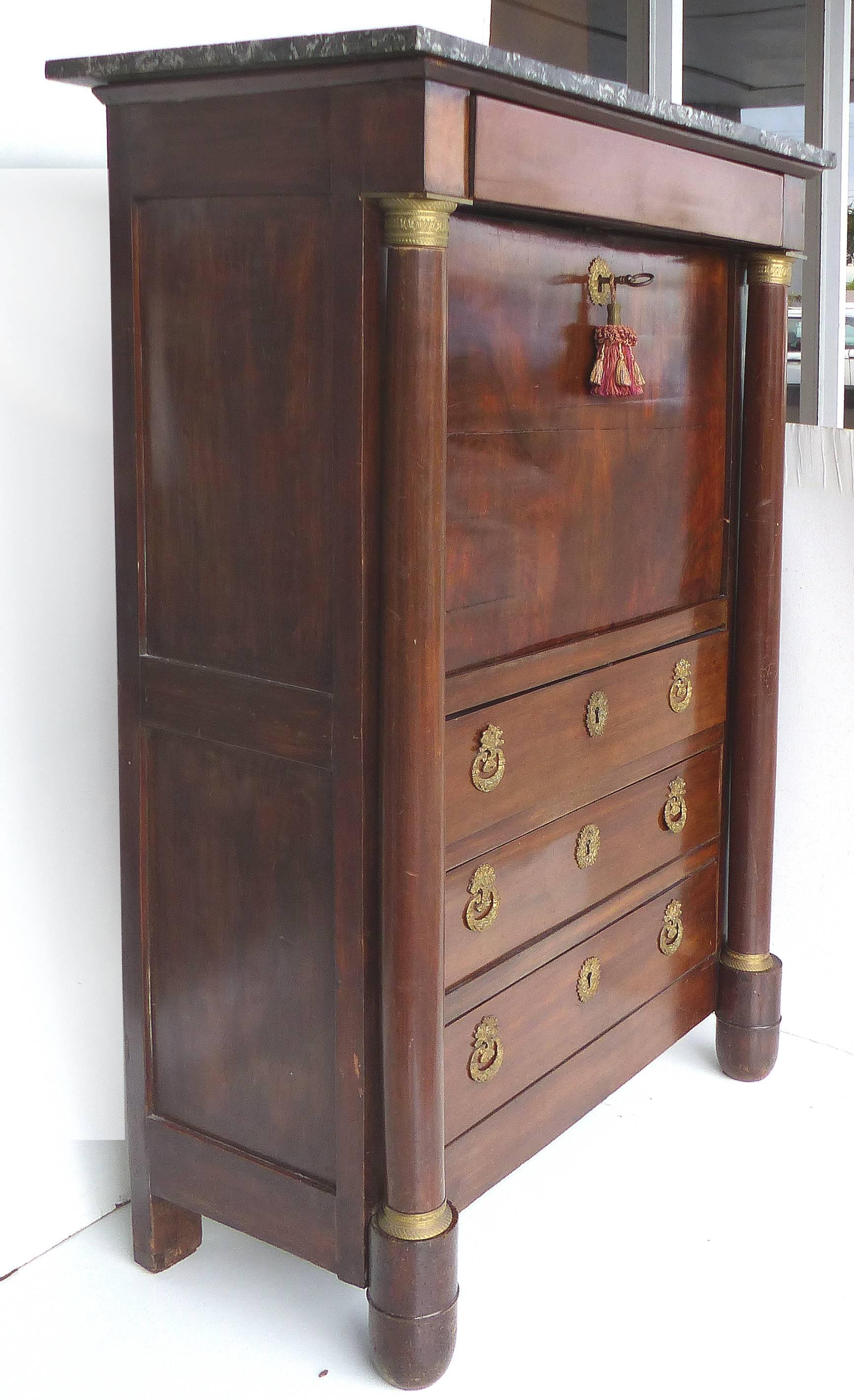 19th Century French Empire Drop Front Secretary with Bronze Mounts In Good Condition In Miami, FL