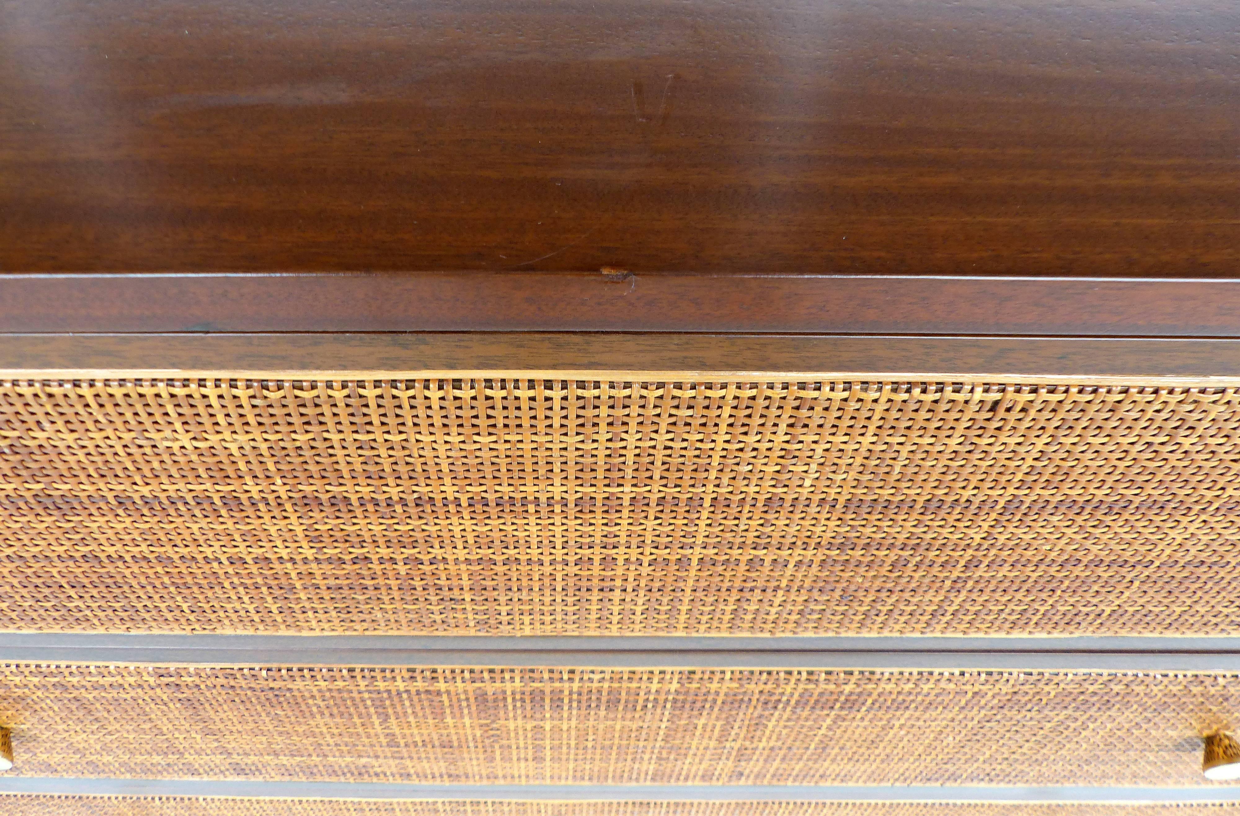 Brass Mid-Century Modern Harvey Probber Woven Cane Front Dresser