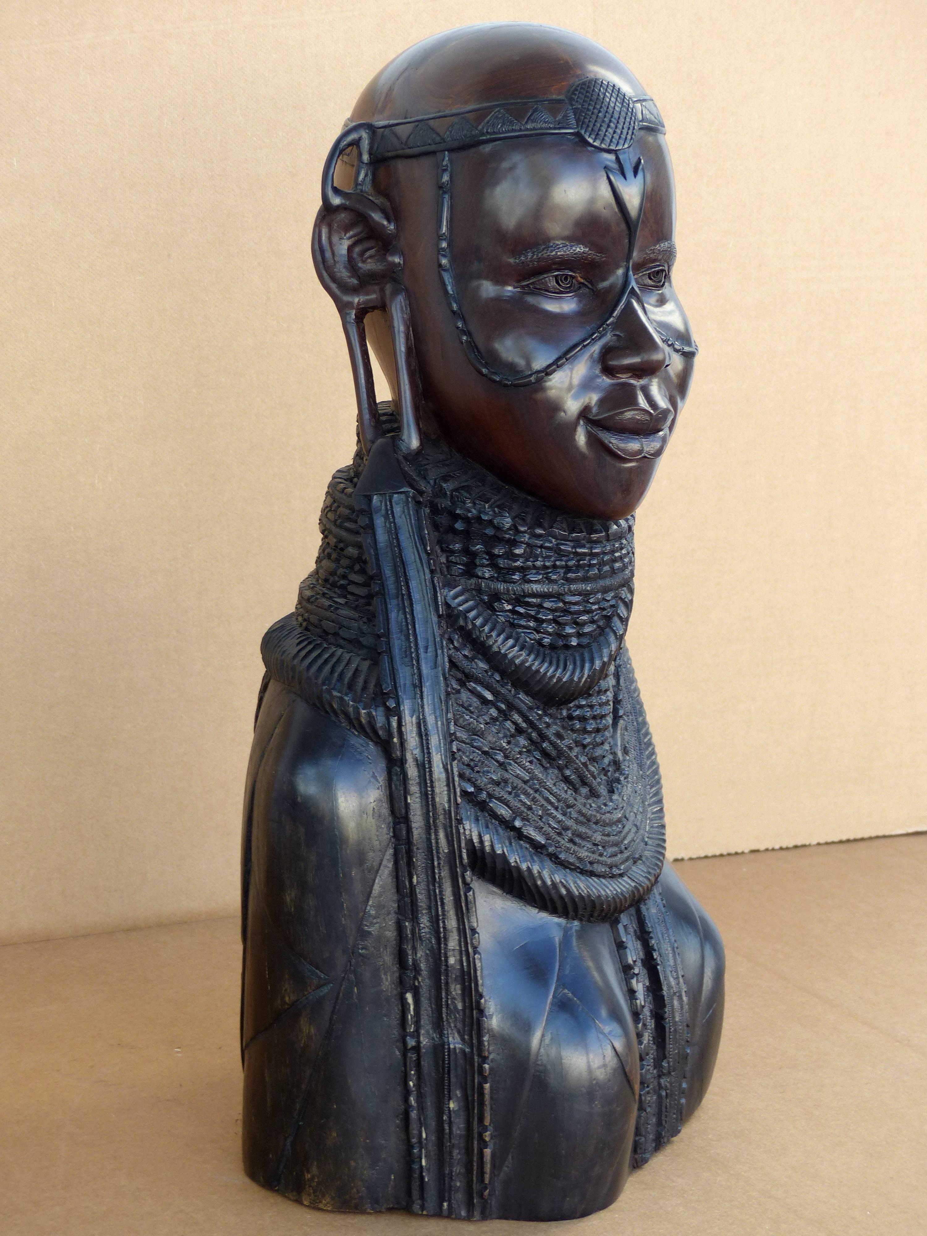 20th Century Large Finely Carved African Solid Ebony Sculpture In Good Condition In Miami, FL