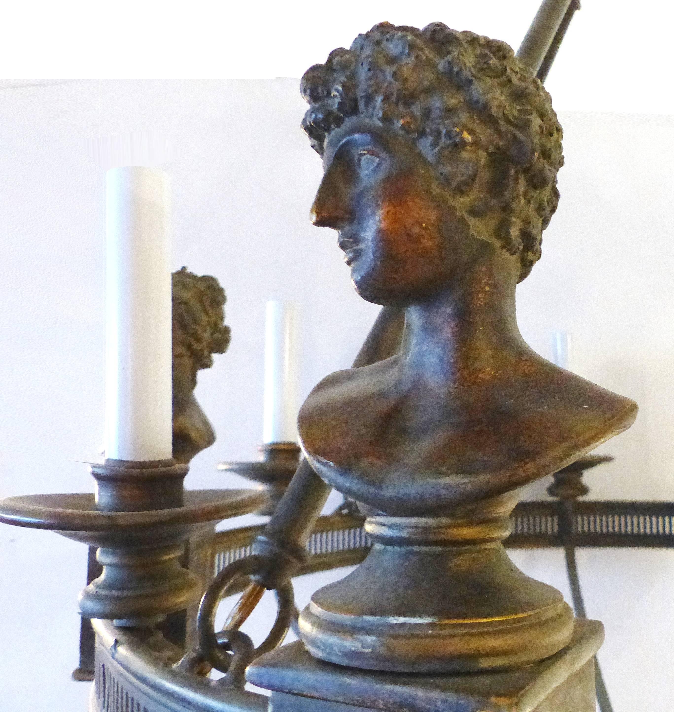 Neoclassical Revival 20th Century Chandelier with Classical Busts by Max Blumberg Fine Art Lamps