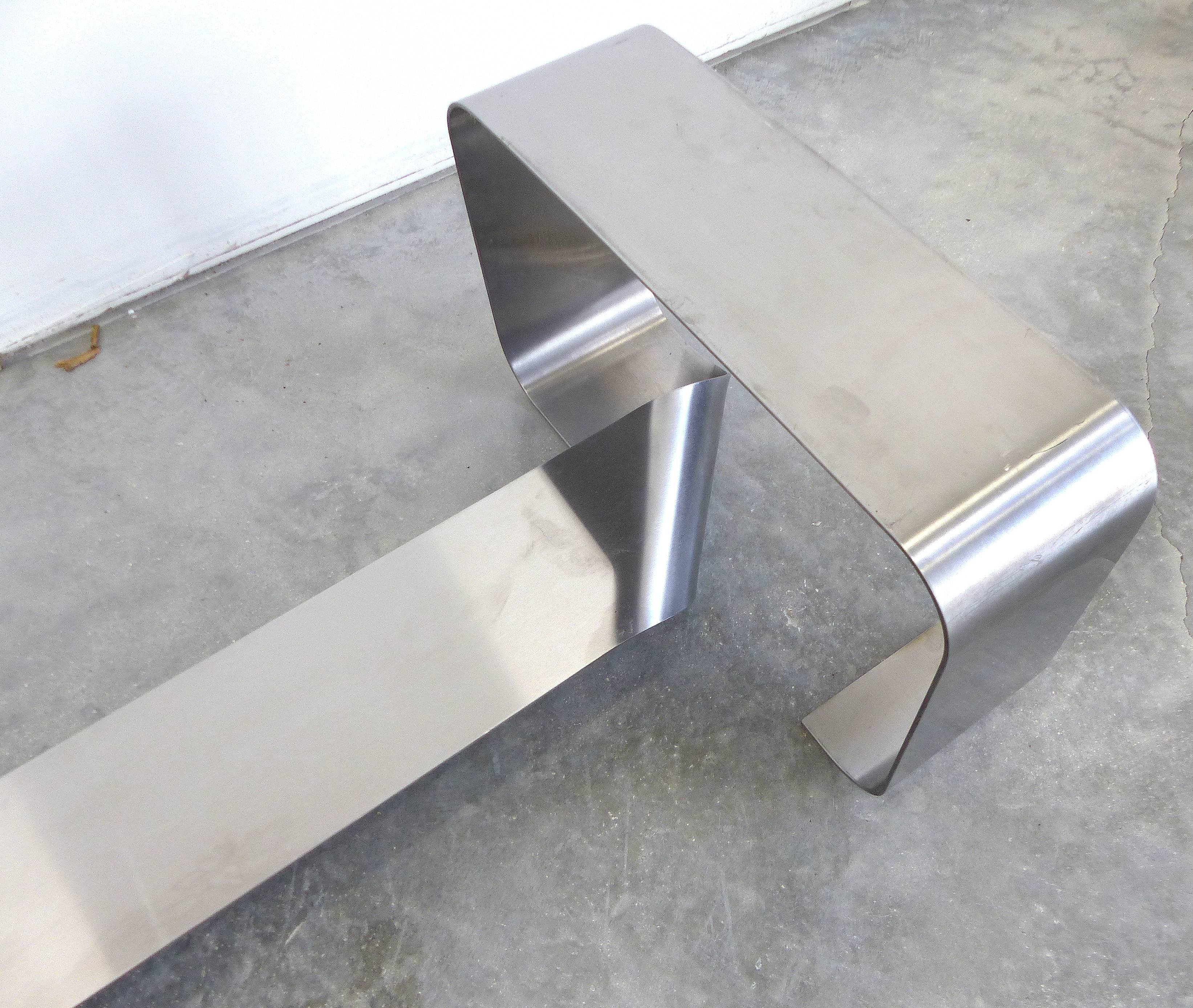 Mid-Century Stainless Steel Ribbon Coffee Table Attributed to Michel Boyer In Good Condition In Miami, FL