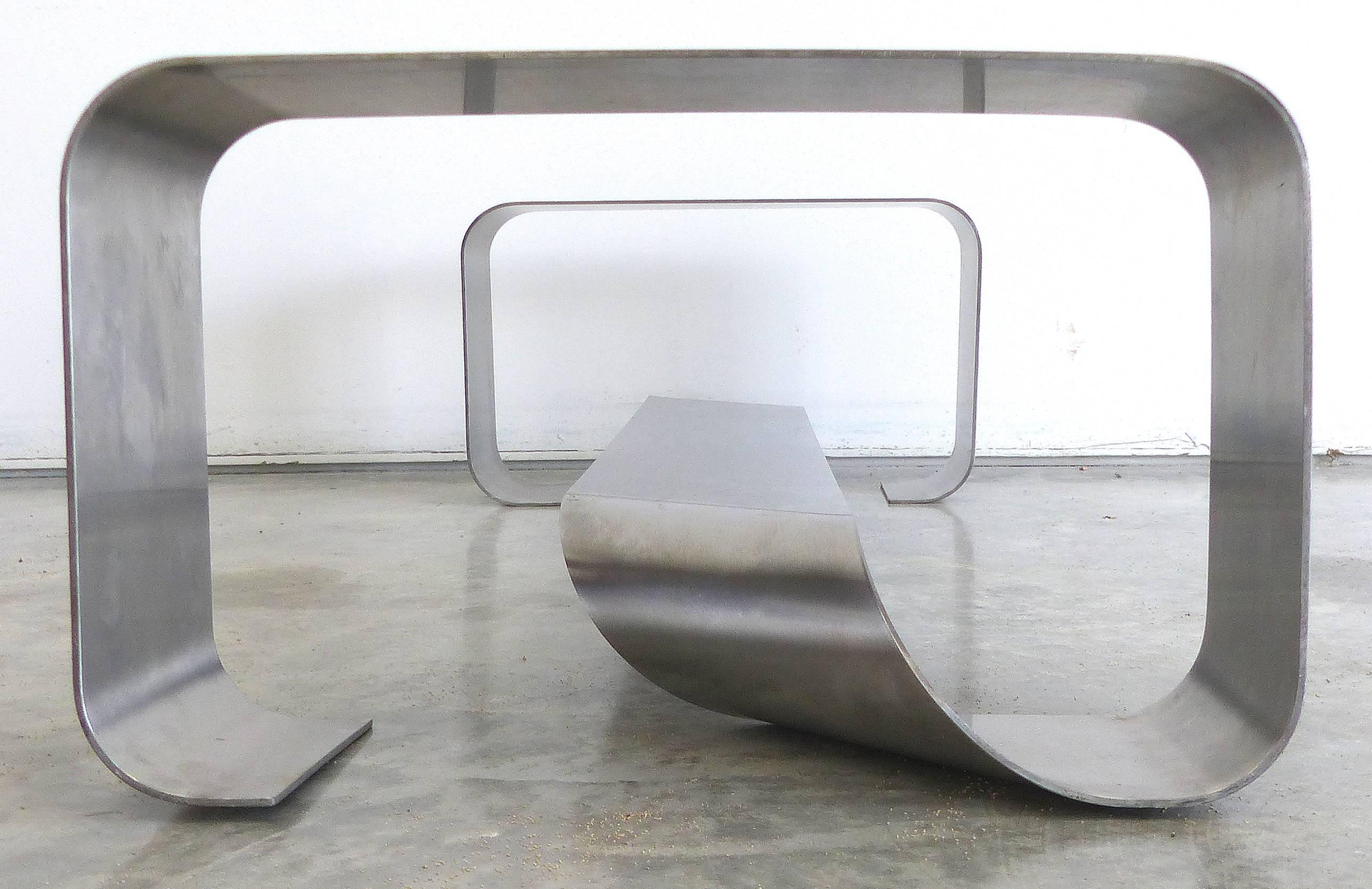 Mid-Century Stainless Steel Ribbon Coffee Table Attributed to Michel Boyer 2