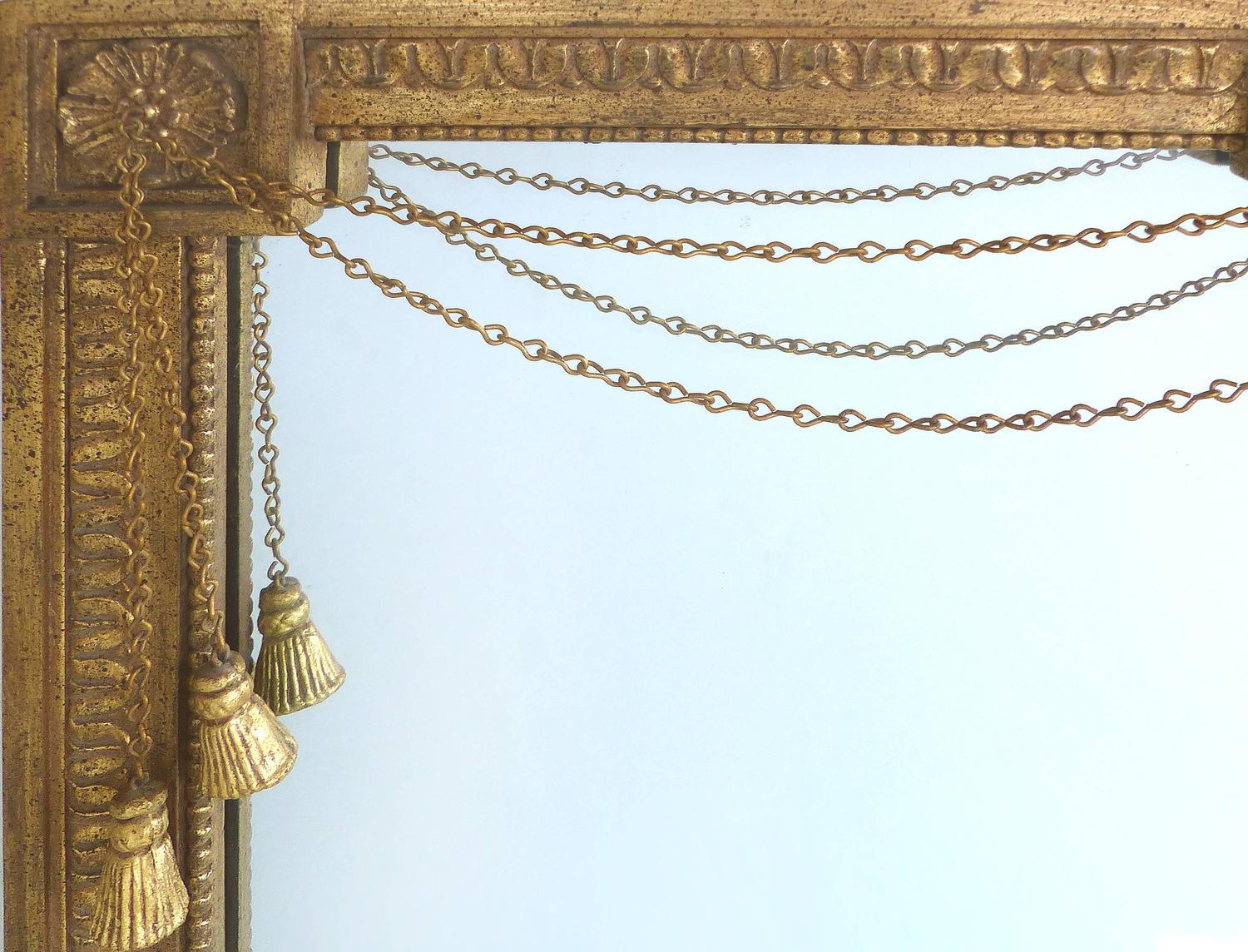 Mid20th Century Giltwood Mirror with Chains and Tassels by F.B