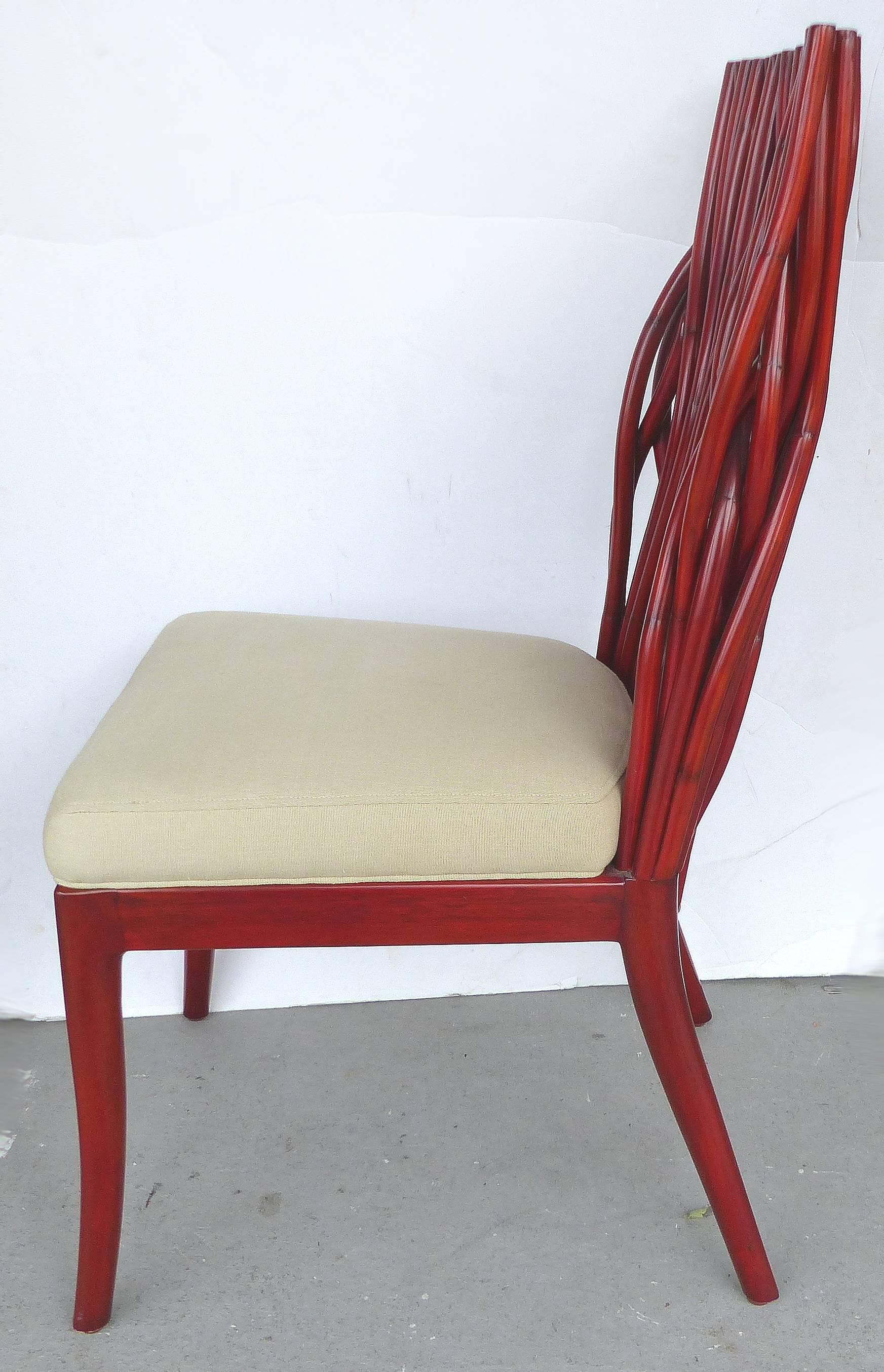 20th Century Red Bent Rattan and Mahogany Chairs, Pair In Excellent Condition In Miami, FL