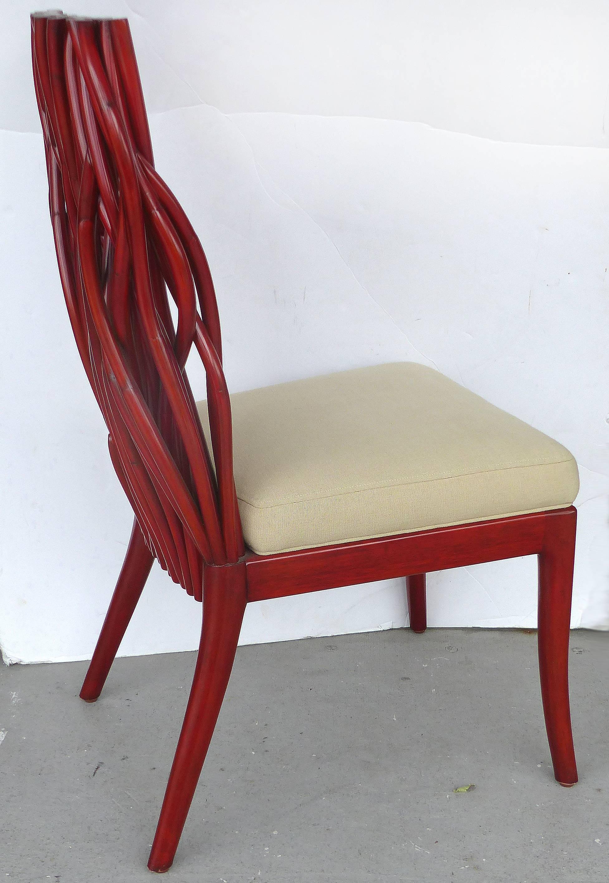 20th Century Red Bent Rattan and Mahogany Chairs, Pair 2