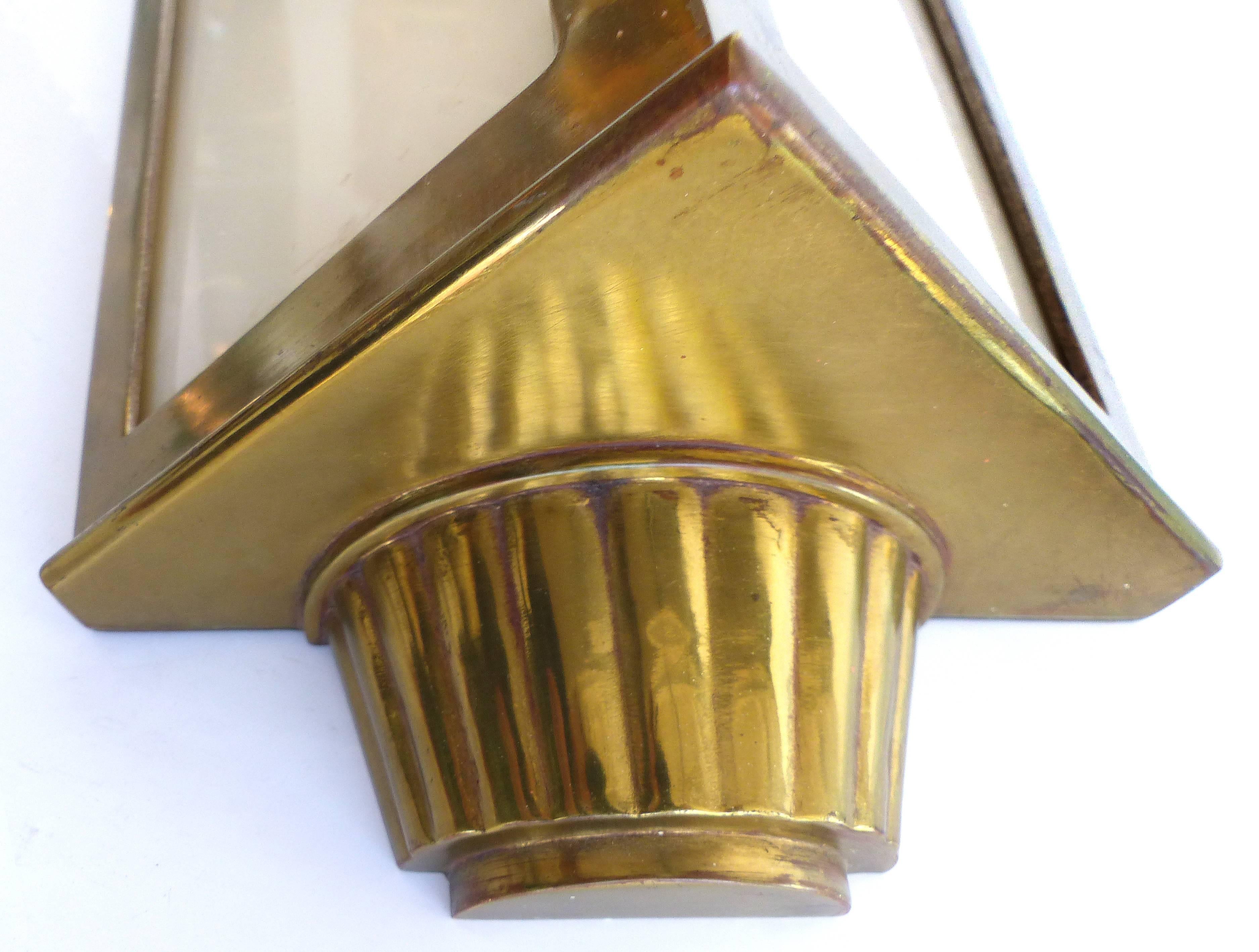 Mid-20th Century 1930s, American Art Deco Bronze and Glass Theater Sconces