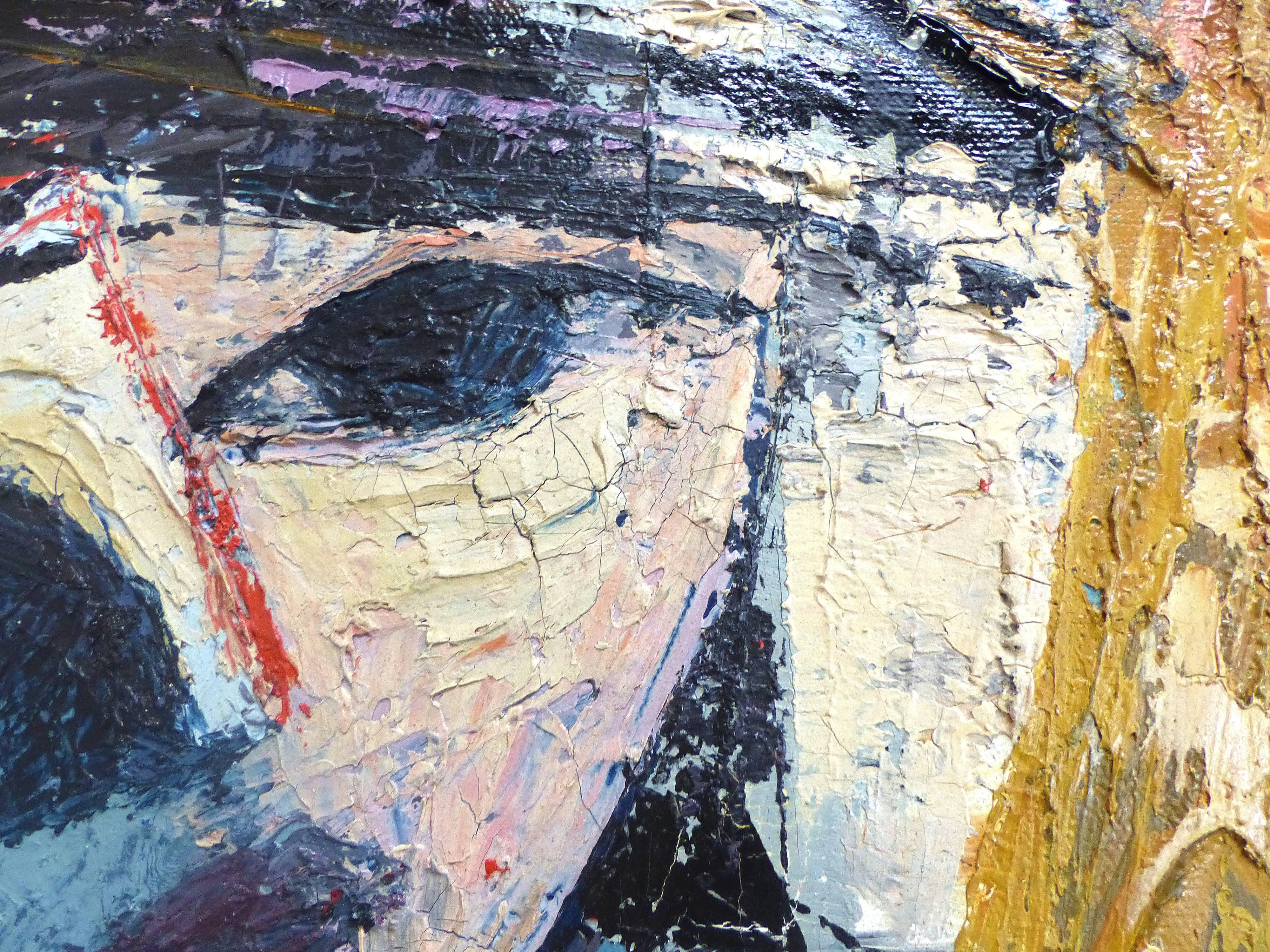 Mid-Century Modern French Abstract Bird Lady Painting 1