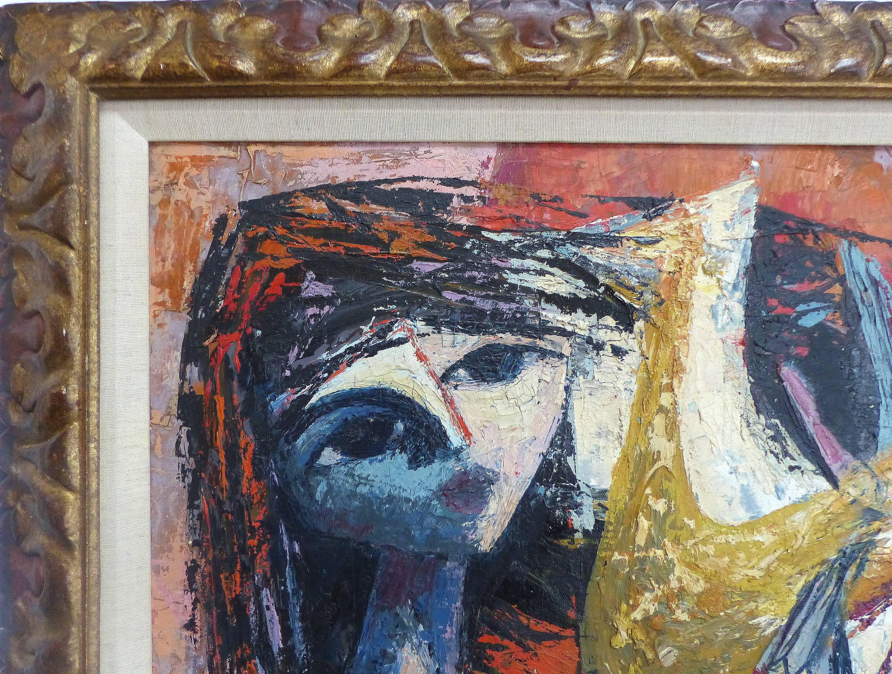 Mid-Century Modern French Abstract Bird Lady Painting 2
