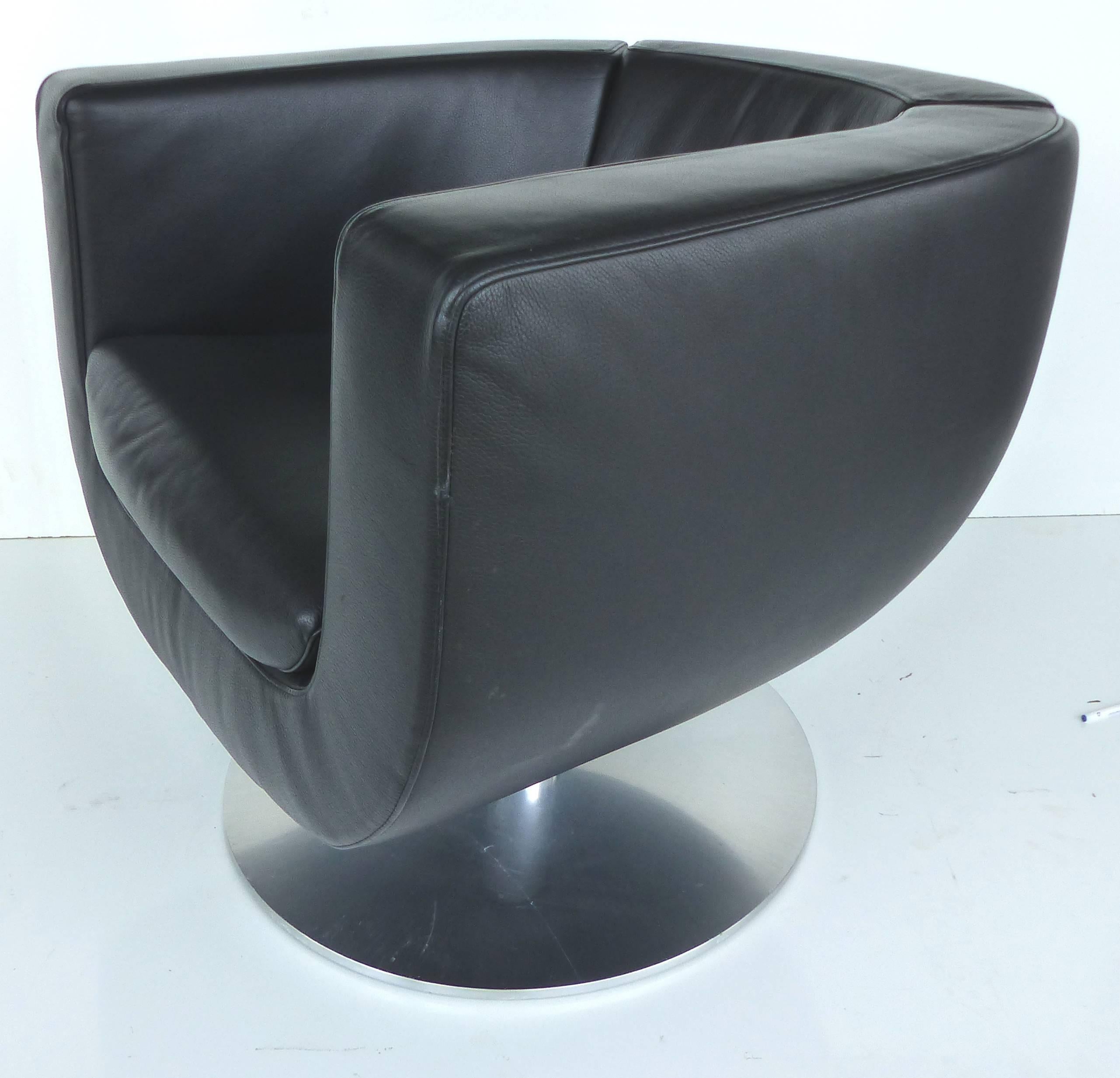 Modern Jeffery Bernett B&B Italia Leather Tulip Swivel Chairs, Early 21st Century, Pair