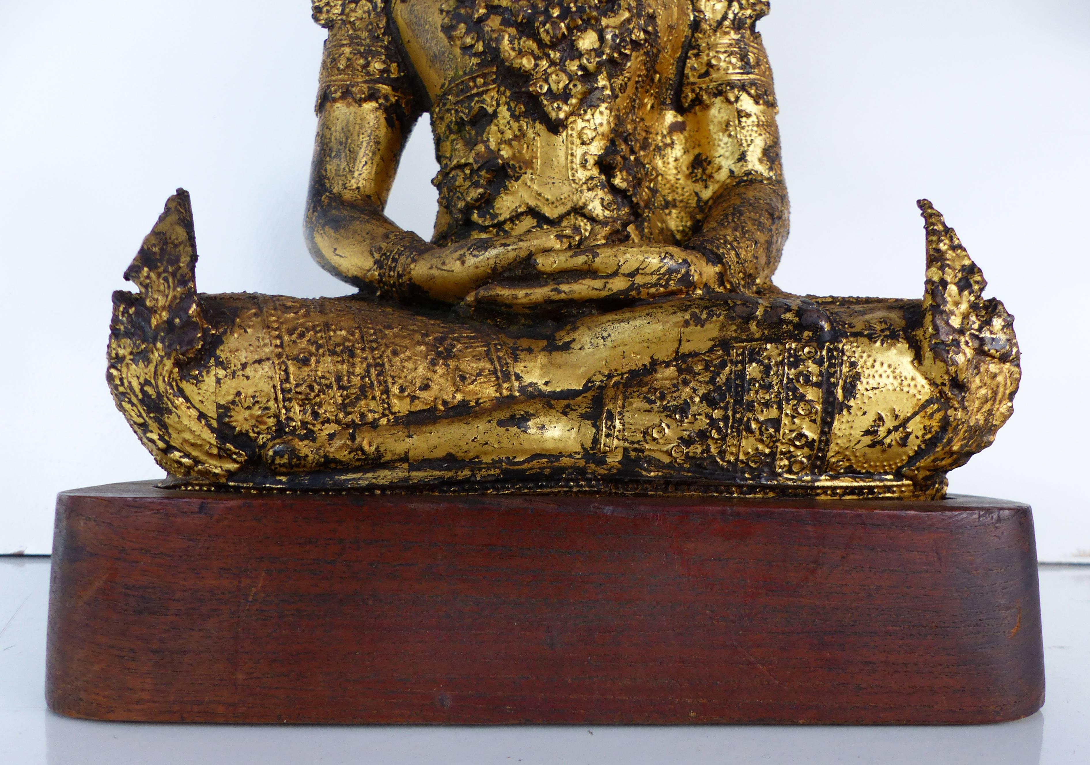 Antique Thai Gilt-Bronze Buddha on Stand 3