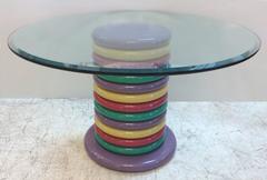 1980s Memphis Style Round Lacquered Wood Table