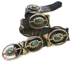 1930s Native American Indian Handmade Silver and Turquoise Concho Belt