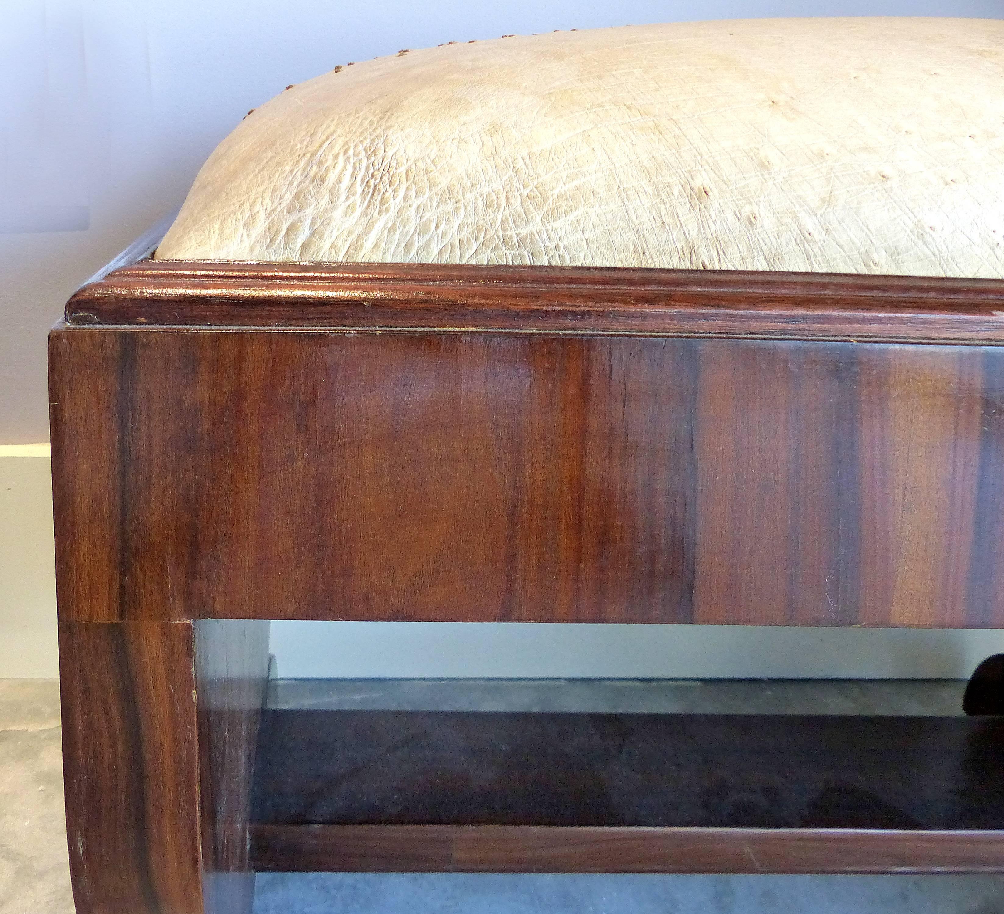 Ostrich Leather Art Deco Mahogany Footstools with Ostrich Skin Upholstery