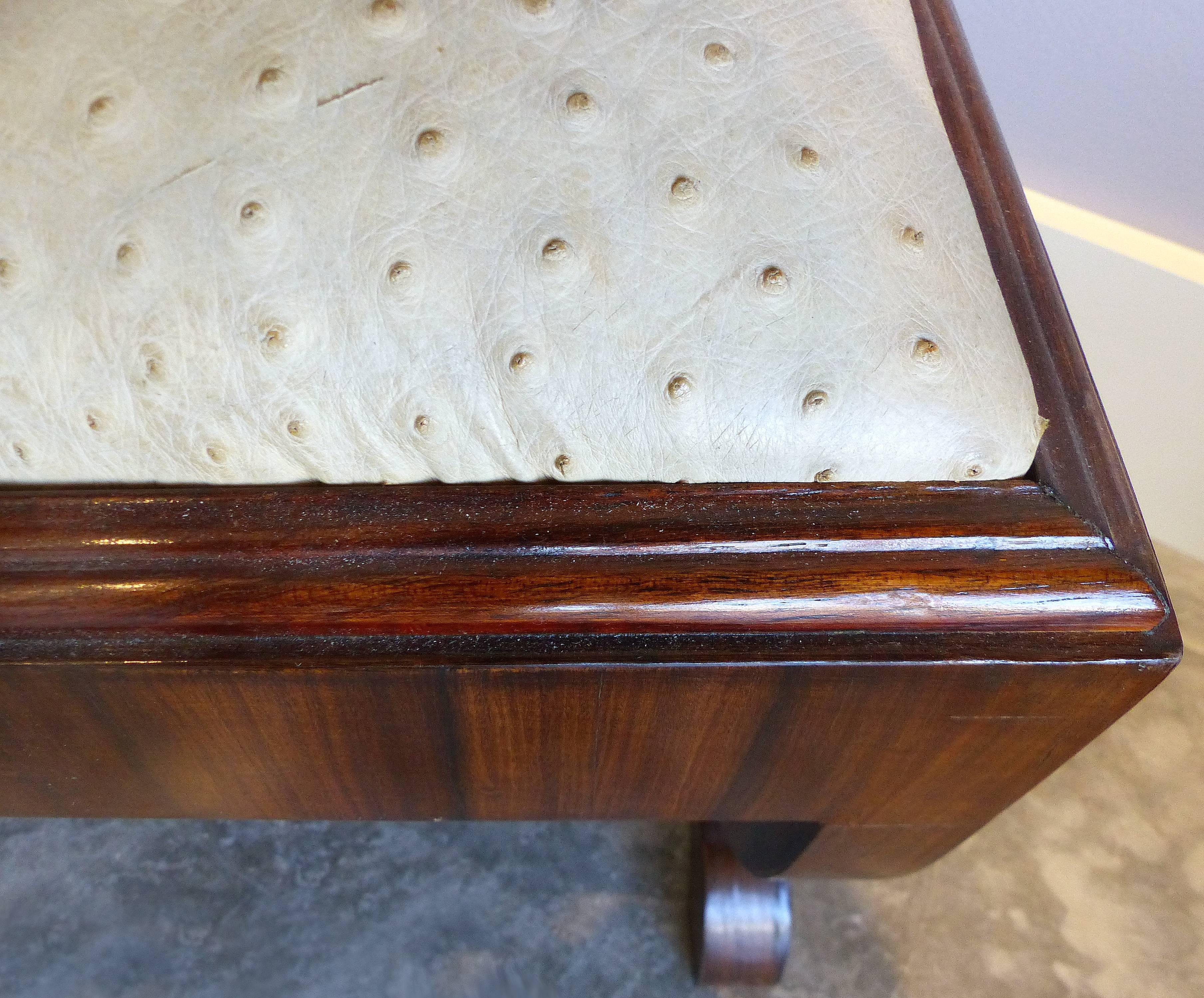 20th Century Art Deco Mahogany Footstools with Ostrich Skin Upholstery