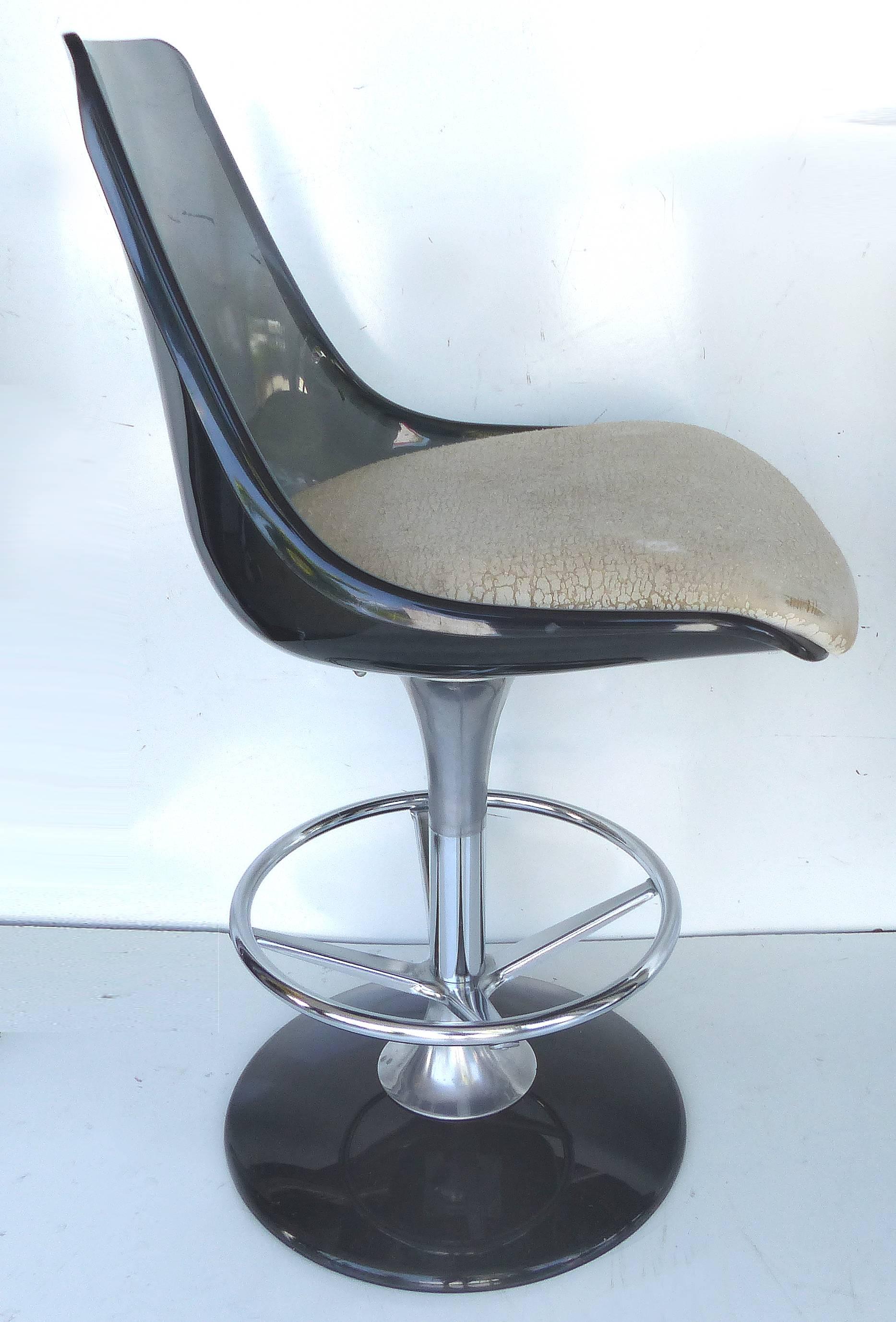 Faux Leather 1970s Mid-Century Modern Chromecraft Acrylic & Chrome Dry Bar with Two Stools