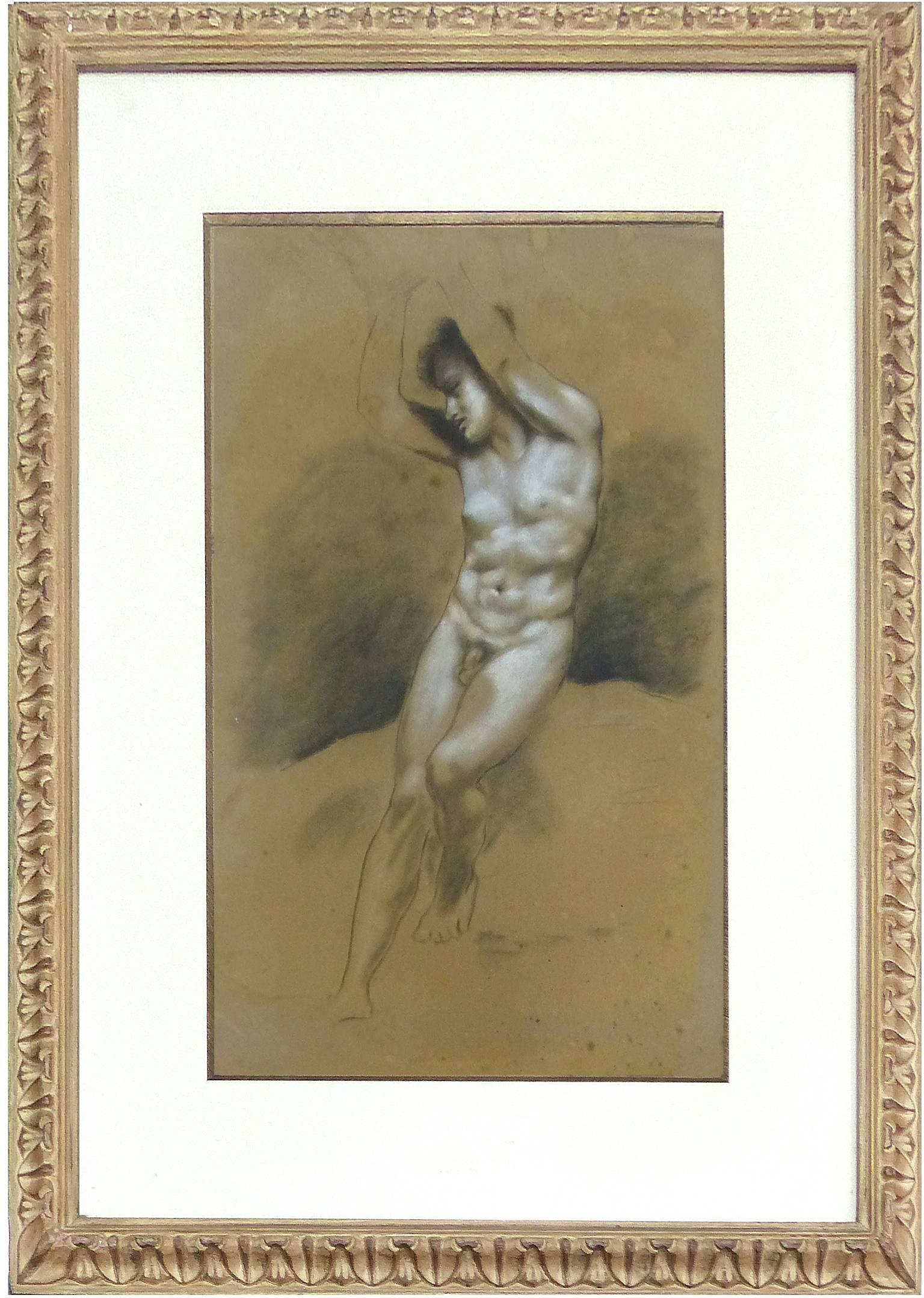 Pair of Drawings of Male Nude Figures attributed to Francois Boucher, circa 1750

This is a pair of charcoal and white pastel drawings of male nude figures. The works are well done and elegantly presented in lightly gilt carved egg and dart wood