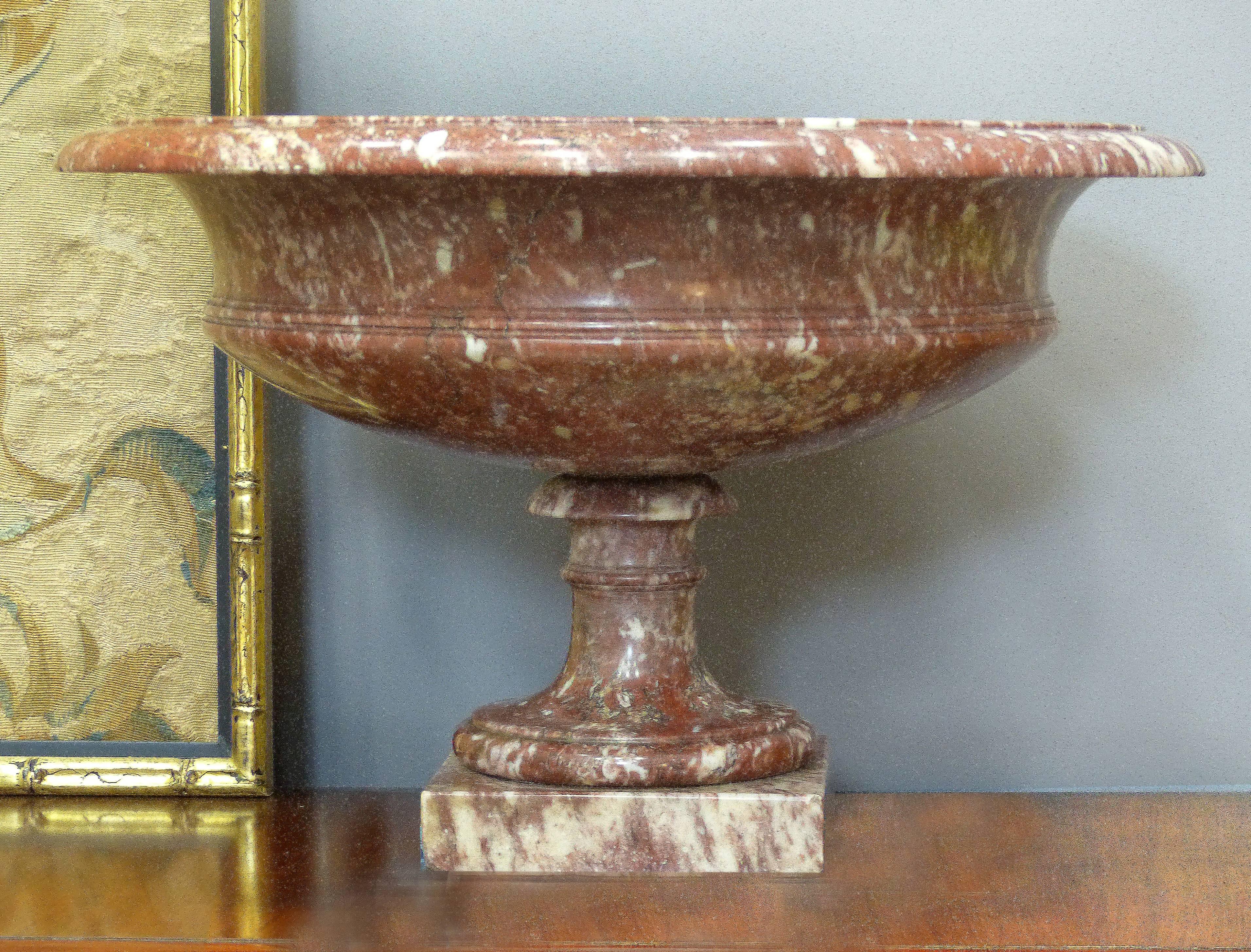 Pair of 19th Century Turned Rossa Verona Marble Tazzas In Good Condition In Miami, FL