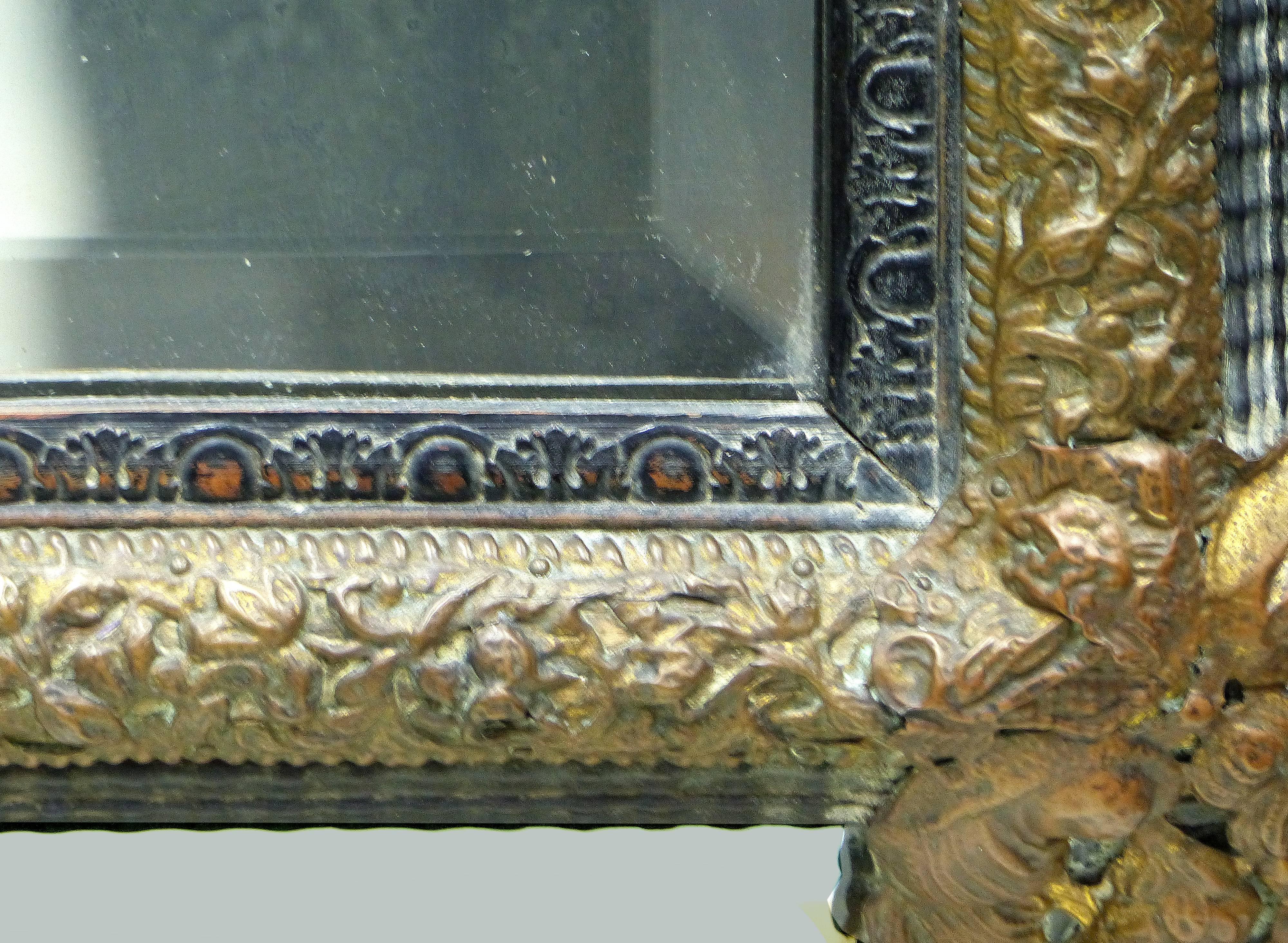18th Century Bronze Dutch Mirror with Floral Reppousse Pattern In Good Condition In Miami, FL