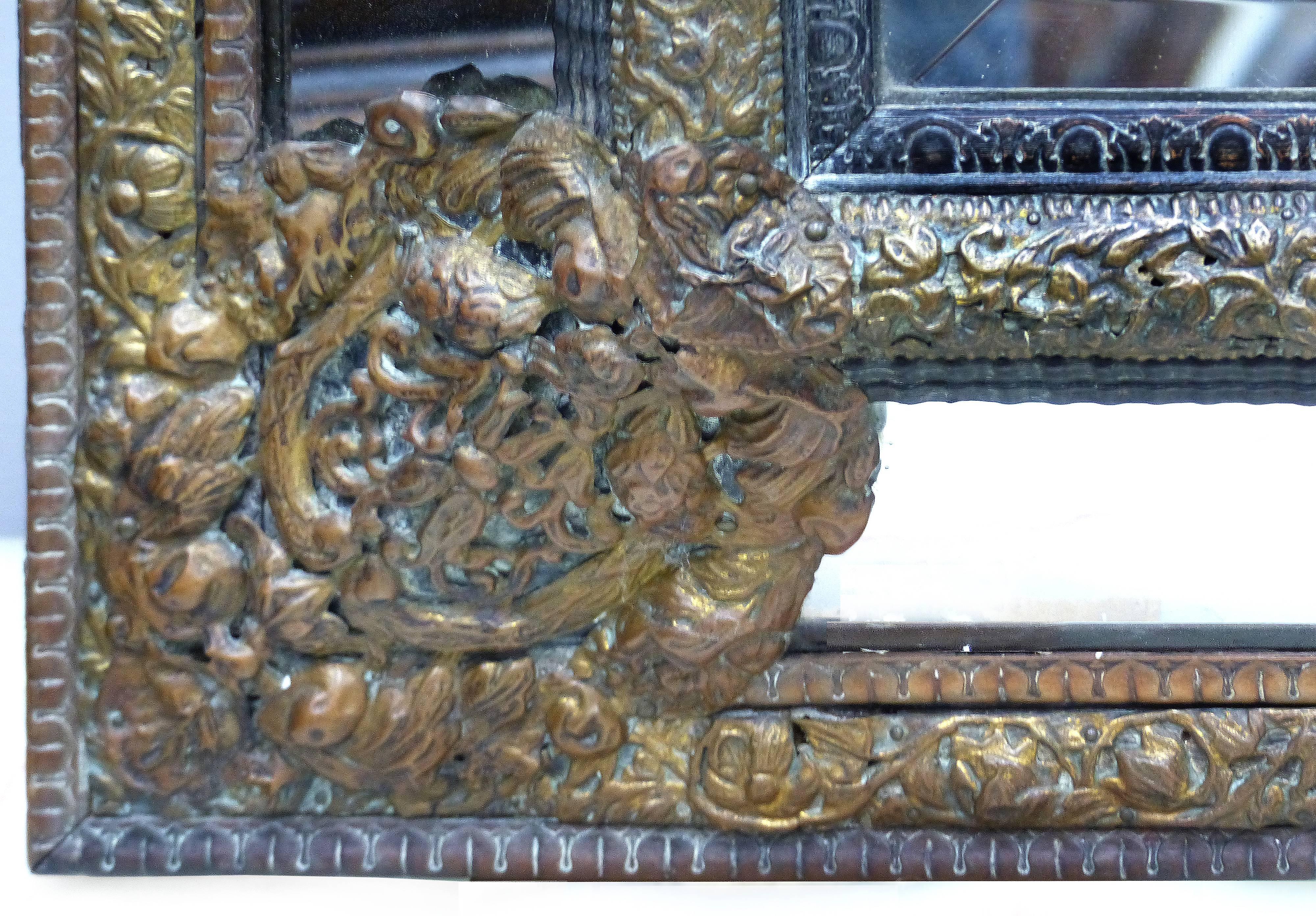18th Century Bronze Dutch Mirror with Floral Reppousse Pattern 2