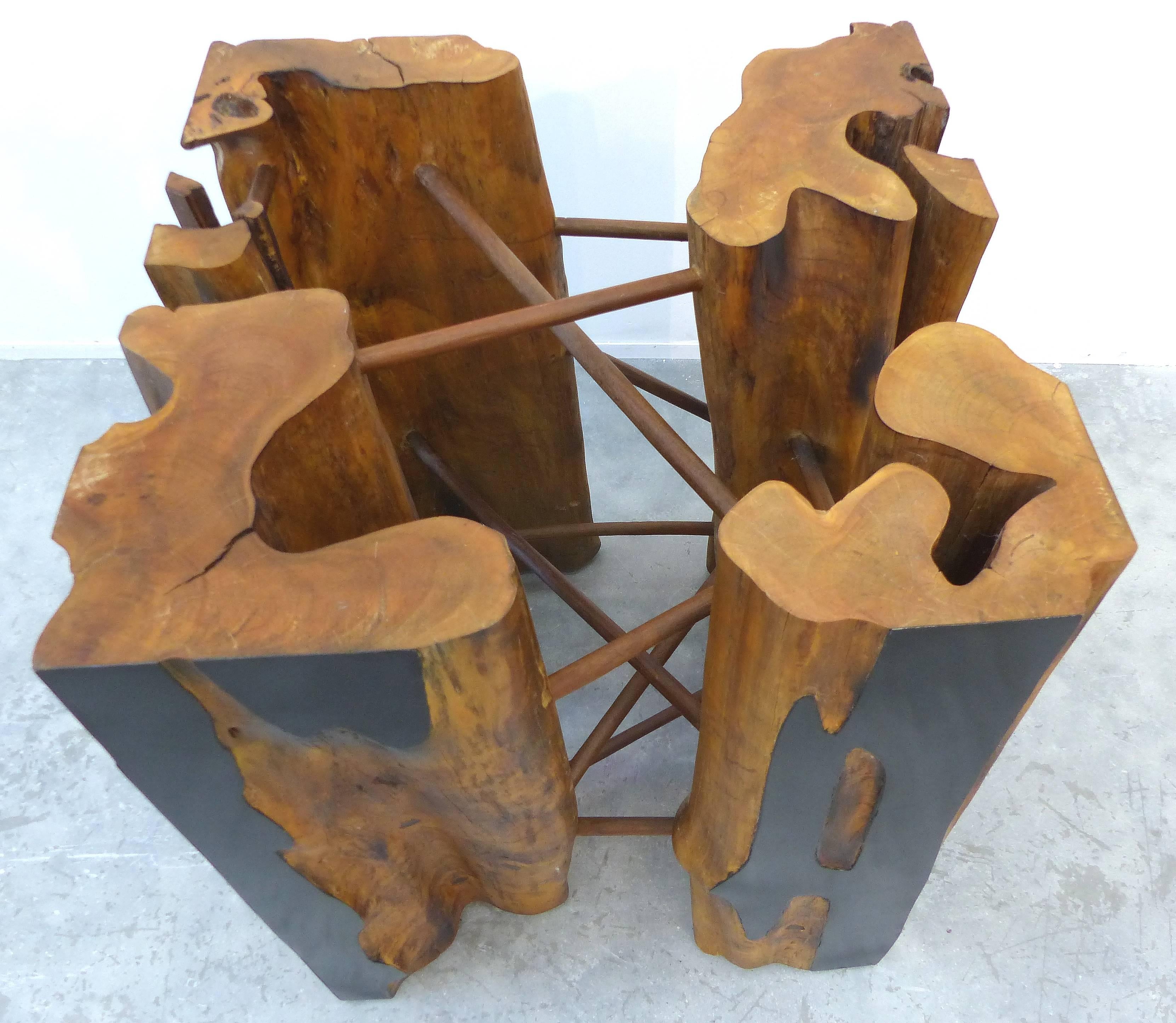 Brazilian Reclaimed Amazon Guaranta Wood Table Base by Artist Valeria Totti In Excellent Condition In Miami, FL