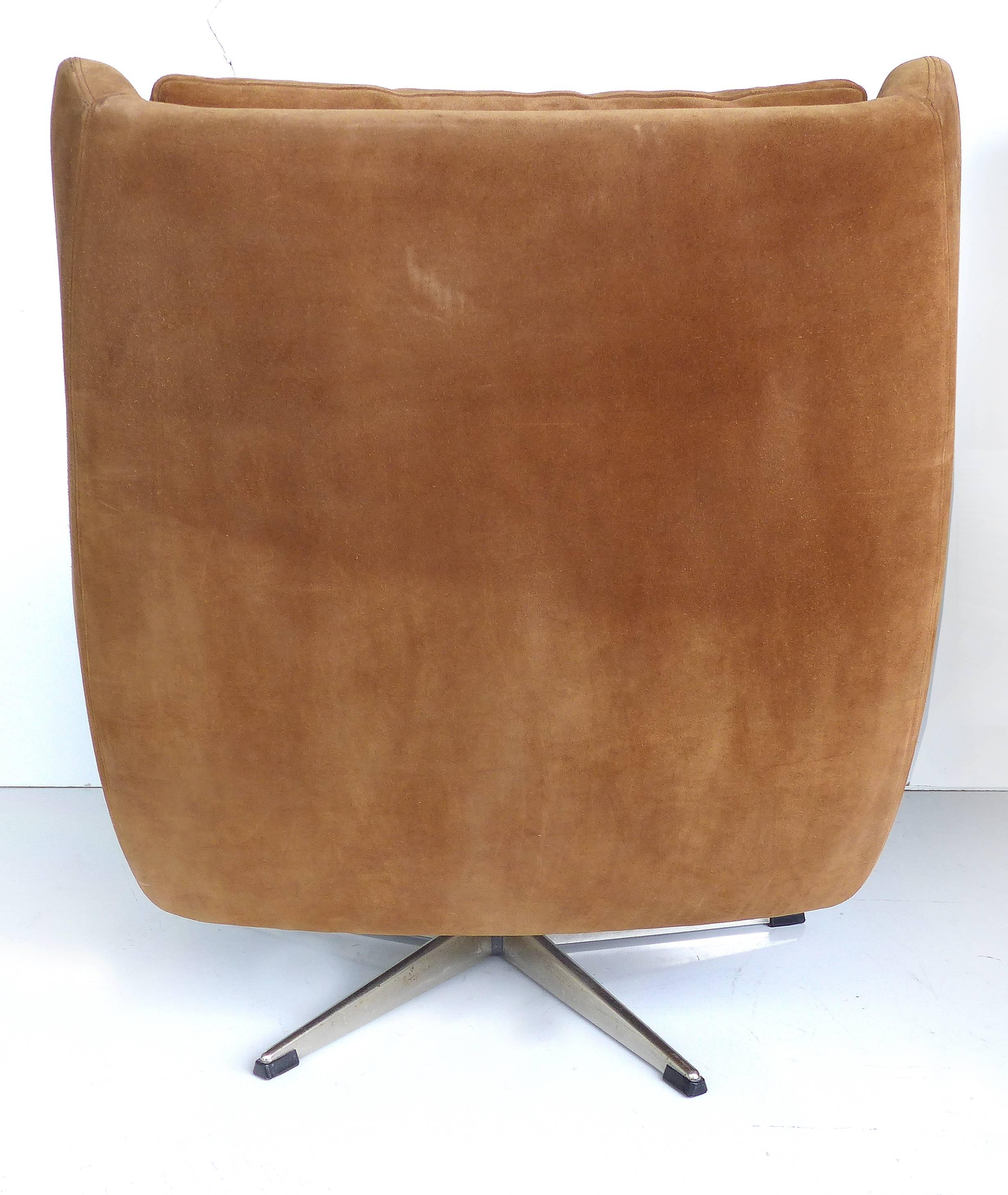 Danish Mid-Century Suede Swivel Chair with Ottomans from John Stuart 2