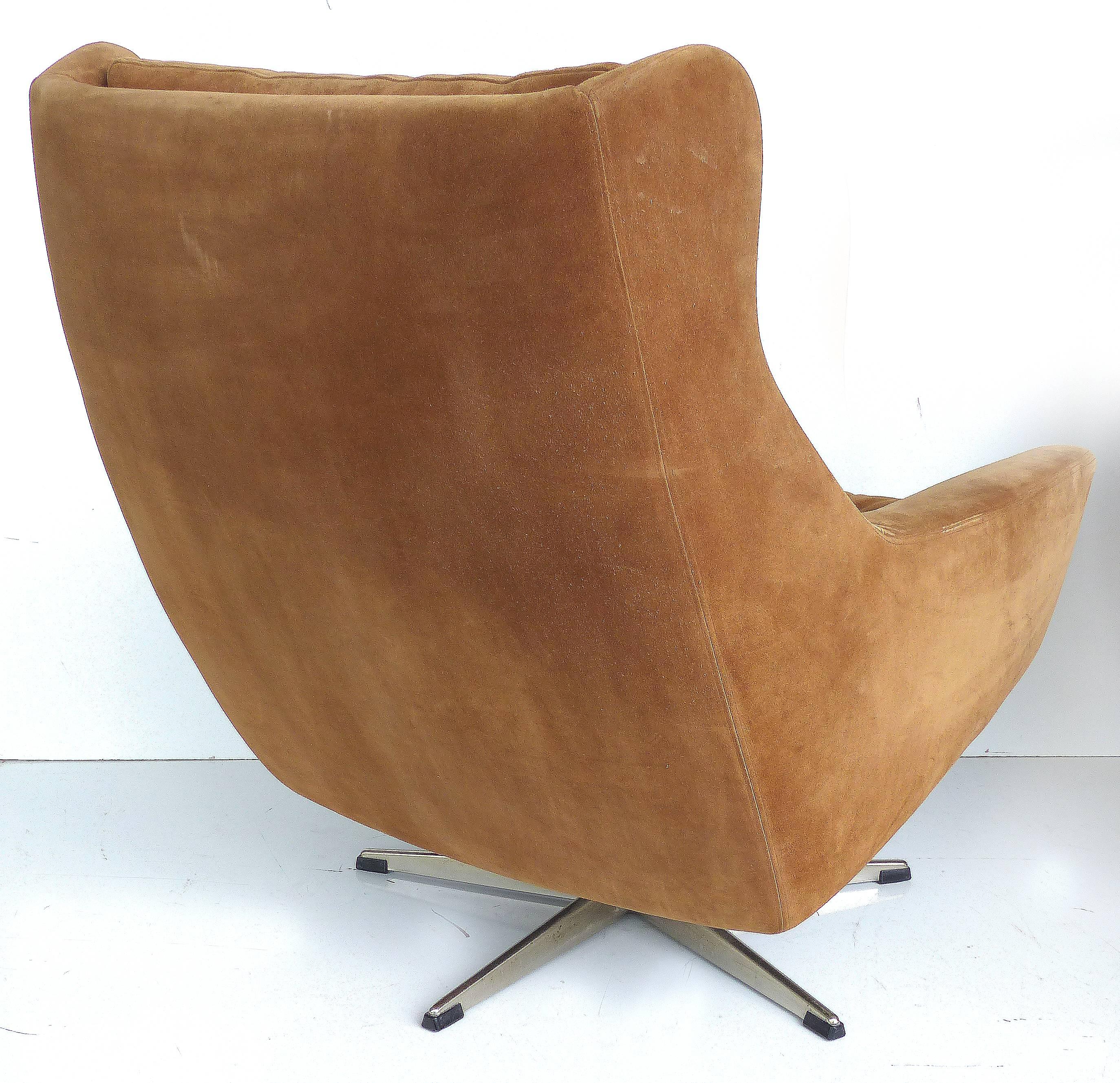 Danish Mid-Century Suede Swivel Chair with Ottomans from John Stuart 1